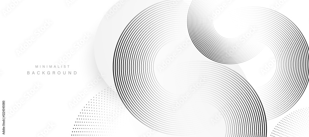 Poster Modern abstract white background with black gradient circular lines