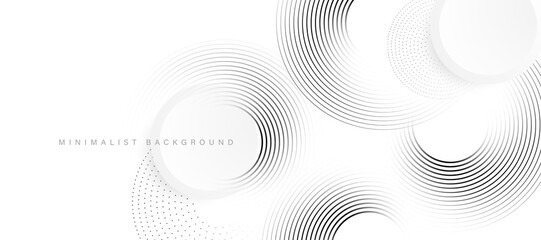 Modern abstract white background with black gradient circular lines