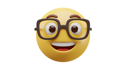 Happy Emoji with Glasses 3D Render Illustration isolated on white background. Generative AI