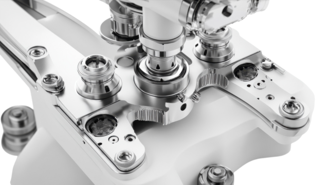 Intricate details of a robotic mechanism showcasing precision engineering and modern technology