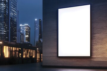 Vertical White Blank Outdoor Billboard with Lighting Design