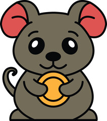 A cartoon mouse holding a gold coin