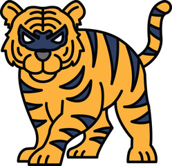 A cartoon tiger with a mask on its face and a menacing look on its face