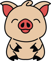 A cartoon pig is sitting on a white background with a smile on its face