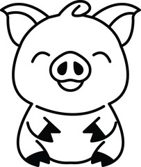 A pig is sitting on a white background with a smile on its face