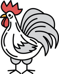 A cartoon rooster with a red beak and a white body