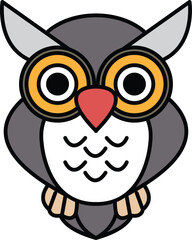 A cartoon owl with glasses and a red nose