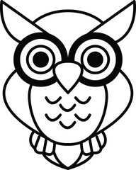 A black and white drawing of an owl with glasses