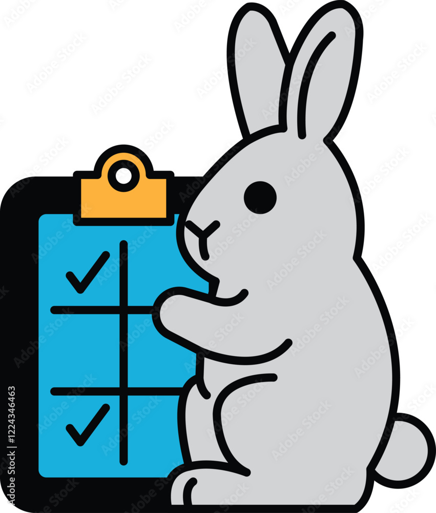 Poster a rabbit is standing next to a clipboard with a check mark on it