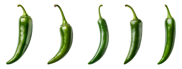 Green chili on a transparent background, PNG set