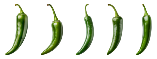 Green chili on a transparent background, PNG set