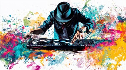Vibrant DJ creating an electrifying atmosphere during a late-night music session at an urban venue
