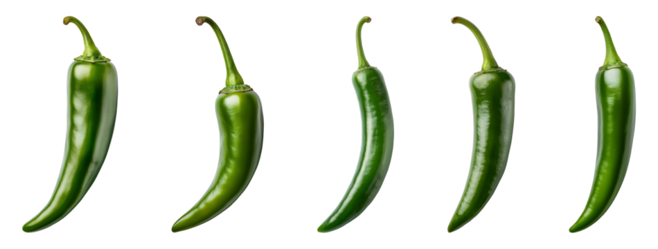 Green chili on a transparent background, PNG set
