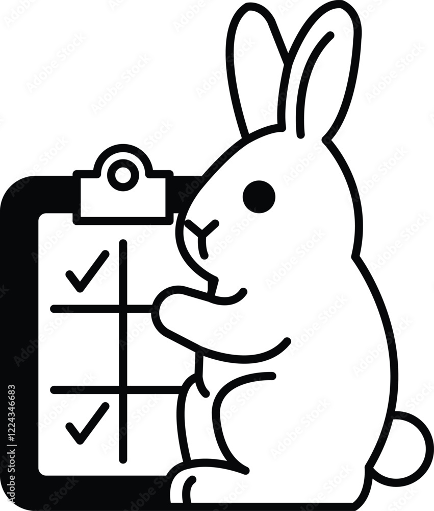 Poster a rabbit is standing next to a clipboard with a check mark on it