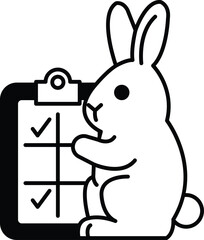 A rabbit is standing next to a clipboard with a check mark on it