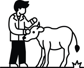 A man is petting a cow