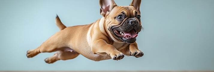 Playful French Bulldog Running in Motion Isolated on White Background Cute Purebred Black Dog Pet