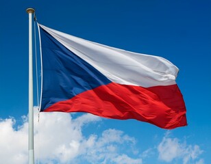 Naklejka premium Czech Republic flag waving in the wind on a blue sky background 