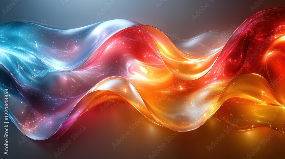 Poster dynamic colorful abstract ribbons glossy design with vibrant reflections and smooth curves