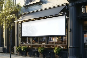 A White Blank Mockup of a Sign for a Restaurant or Cafe Exterior