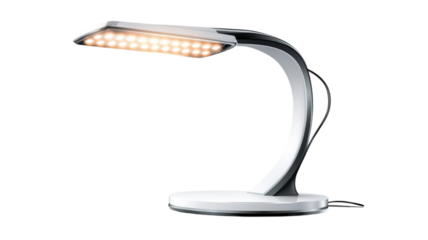Stylish modern desk lamp with sleek design illuminating a workspace in a cozy room