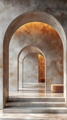 A minimalist arch in muted gold surrounded by untouched white space.
