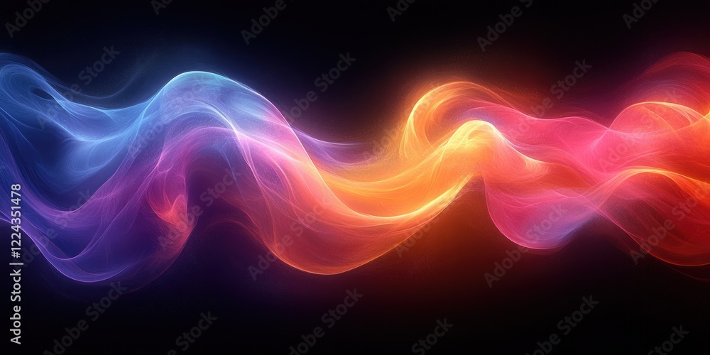 Poster iridescent abstract wave design on black background 3d render