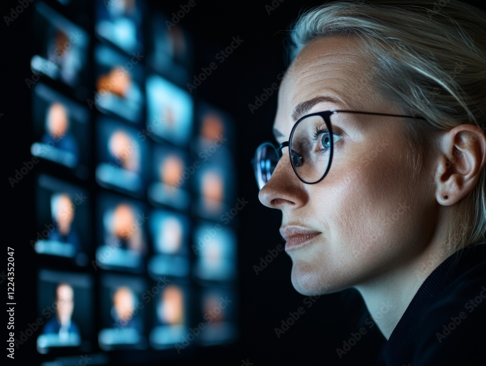 Aufkleber high-tech virtual conferences sleek modern monitors displaying diverse teams - enhancing global coll