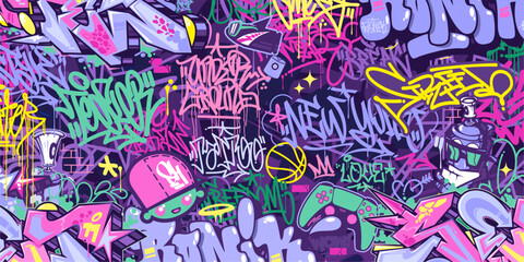 Trendy Abstract Colorful Urban Street Art Graffiti Style Vector Illustration Background Template