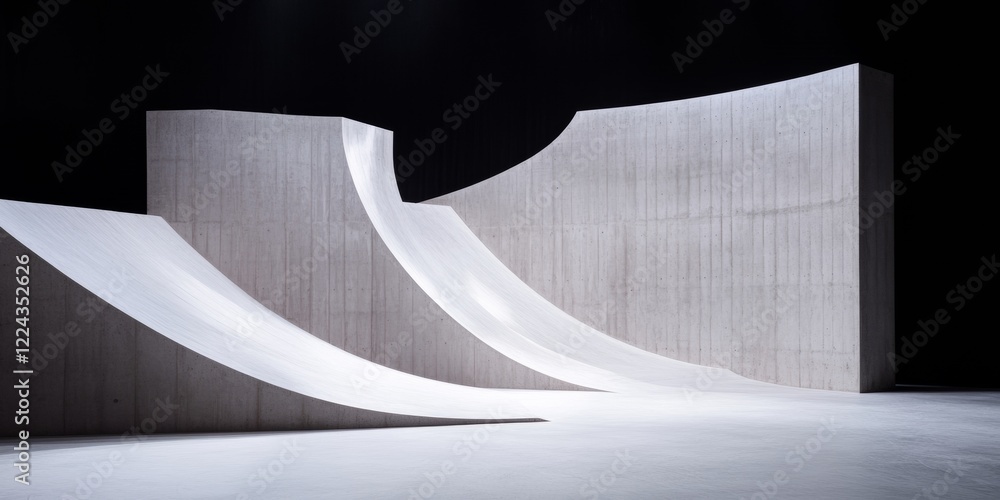 Aufkleber Minimalist Concrete Forms Architectural Graph with Curved Structures for Urban Design and Modern Parkour Arenas - Enhancing Visual Storytelling and Dynamic Event Spaces