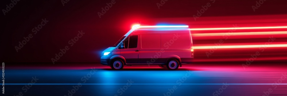 Poster dynamic neon emergency vehicle visualization high-speed ambulance with flashing led lights for cutti