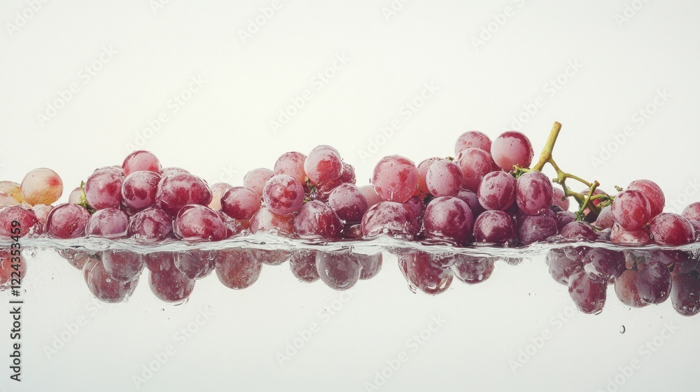 Poster a cluster of red grapes submerged in water with a clear background creates a refreshing and natural 