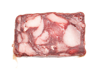 A piece of meat with a red color and white background