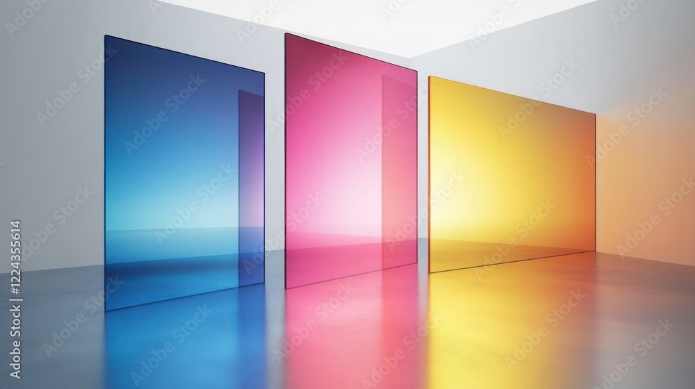 Poster translucent gradient panels in a minimalist composition soft lighting abstract geometric art