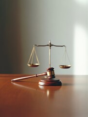 Contemporary Legal Aesthetics Polished Wooden Gavel and Scales on Wood Desk - Professional Justice Content and Modern Law Firm Marketing Resources
