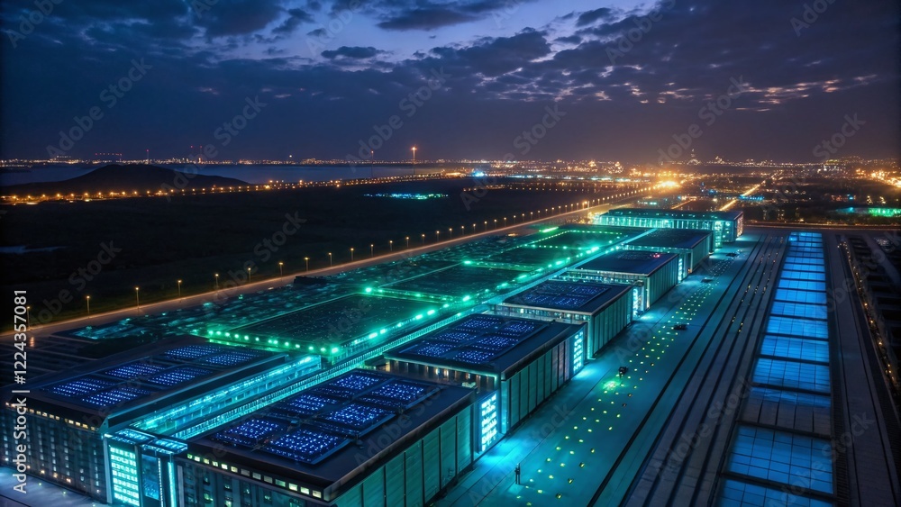 Poster aerial drone view: ai data center - predictive analytics & machine learning collaboration