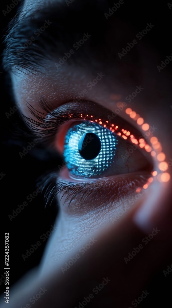 Aufkleber Futuristic Digital Aesthetic Biometric Eye Projection with Data Interface for Secure Authentication - Advanced Tech Solutions in Cybersecurity and Privacy Protection