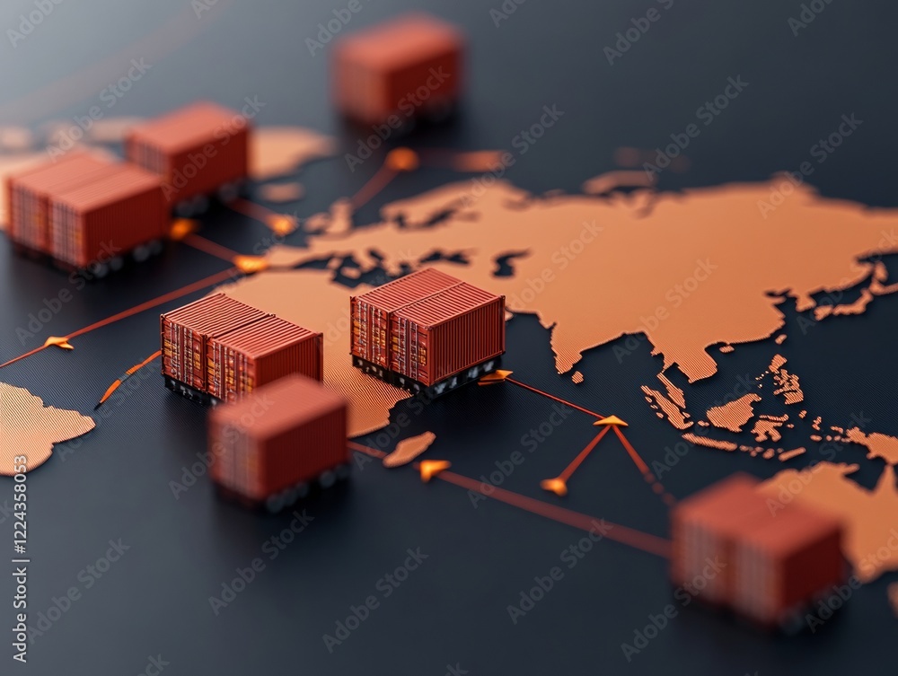 Fototapete global trade innovation container model on black texture - cutting-edge visualization for tech-drive