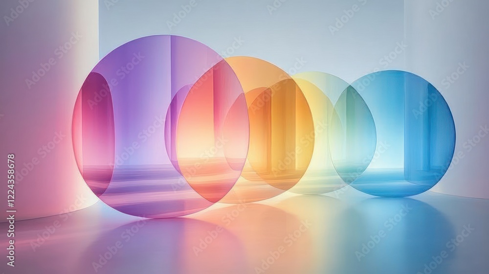Aufkleber translucent circular shapes in soft pastel colors with ambient light and minimalistic background