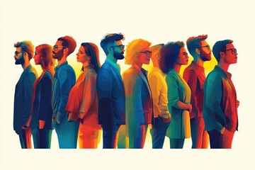 Obraz premium Diverse People Standing Together in Unity Modern Flat Design Abstract Illustration