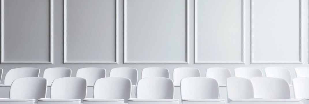 Minimalist Auditorium Seating Sleek White Design with Modular Panels - Modern Corporate Event Space and Knowledge Sharing Arena for Progressive Business Gatherings