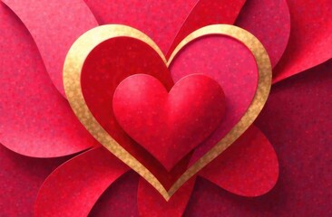 Abstract geometric pattern: Bold, overlapping shapes in shades of red, pink, and gold form a dynamic. Valentine's day