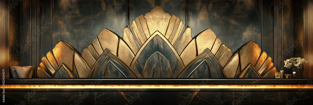 Aufkleber art deco background with gold leaf patterns and elegant architecture