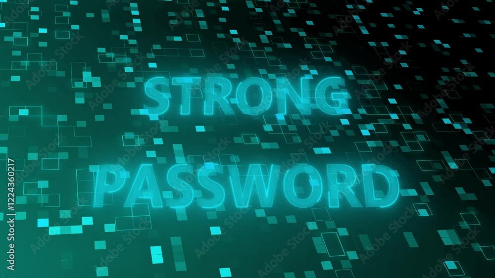 Poster Glowing neon Strong Password Text animation and tech background .