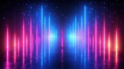Futuristic Neon Landscape Cyberpunk Minimalist Wallpaper with Vertical Blue and Pink Light Reflection