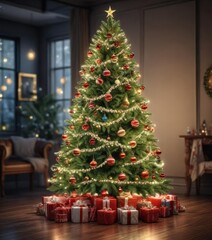 Christmas tree with glittering garlands and sparkling ornaments, glittering christmas tree, shimmering ornaments, holiday cheer