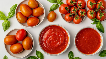 Fototapeta premium tomato sauce in a bowl isolated on white background. Top view. 
