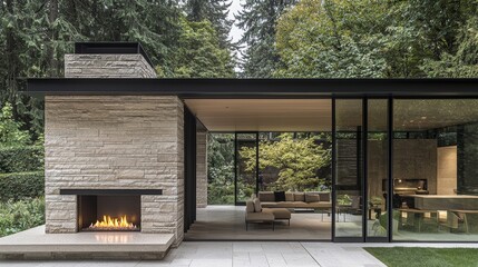 Modern single-story home blending seamlessly with nature in a serene forest setting