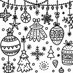 Hand-drawn Christmas ornaments and snowflakes. (7)