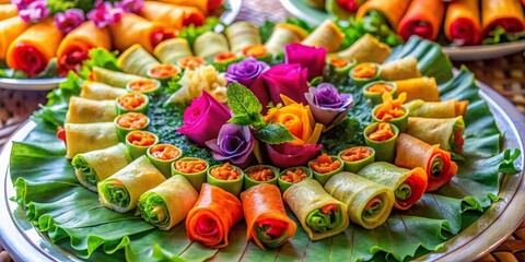 Aerial View: Delicious Vegetable Rolls at a Wedding Reception